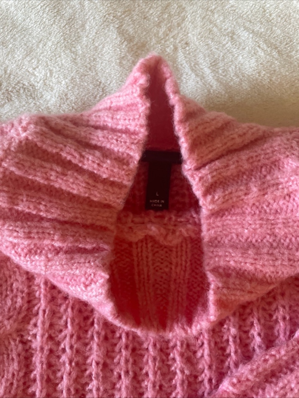 Women's Pink Cable Turtleneck Sweater - Picture 3 of 8